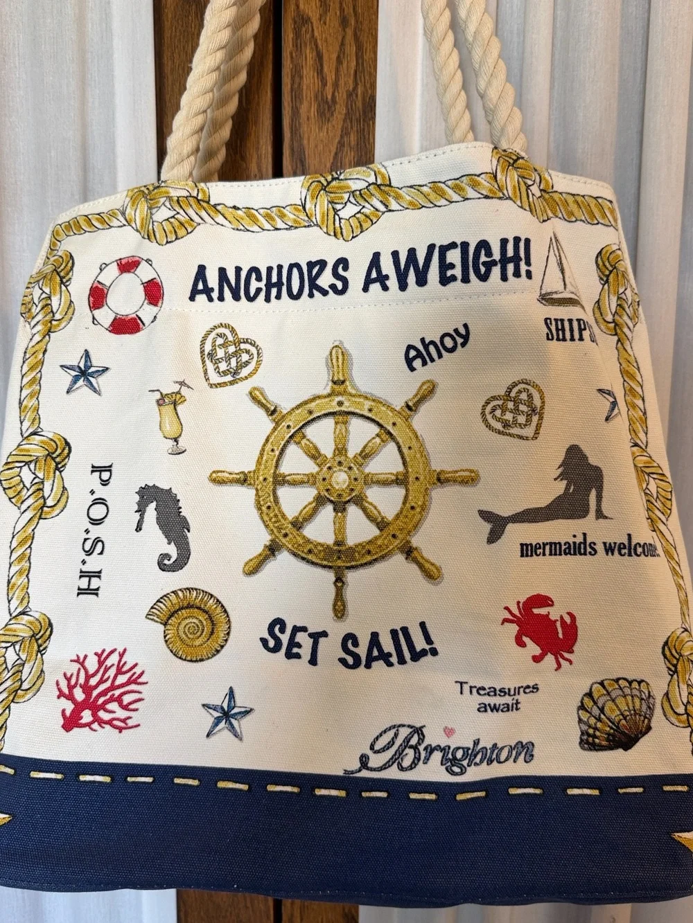 Brighton Sail Into Summer Coastal Nautical Canvas Rope Handle Tote